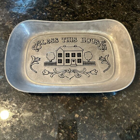 WILTON ARMETALE Bless This House Tray 11” X 7” Metal Serve ware Oven Safe EUC - Picture 1 of 5